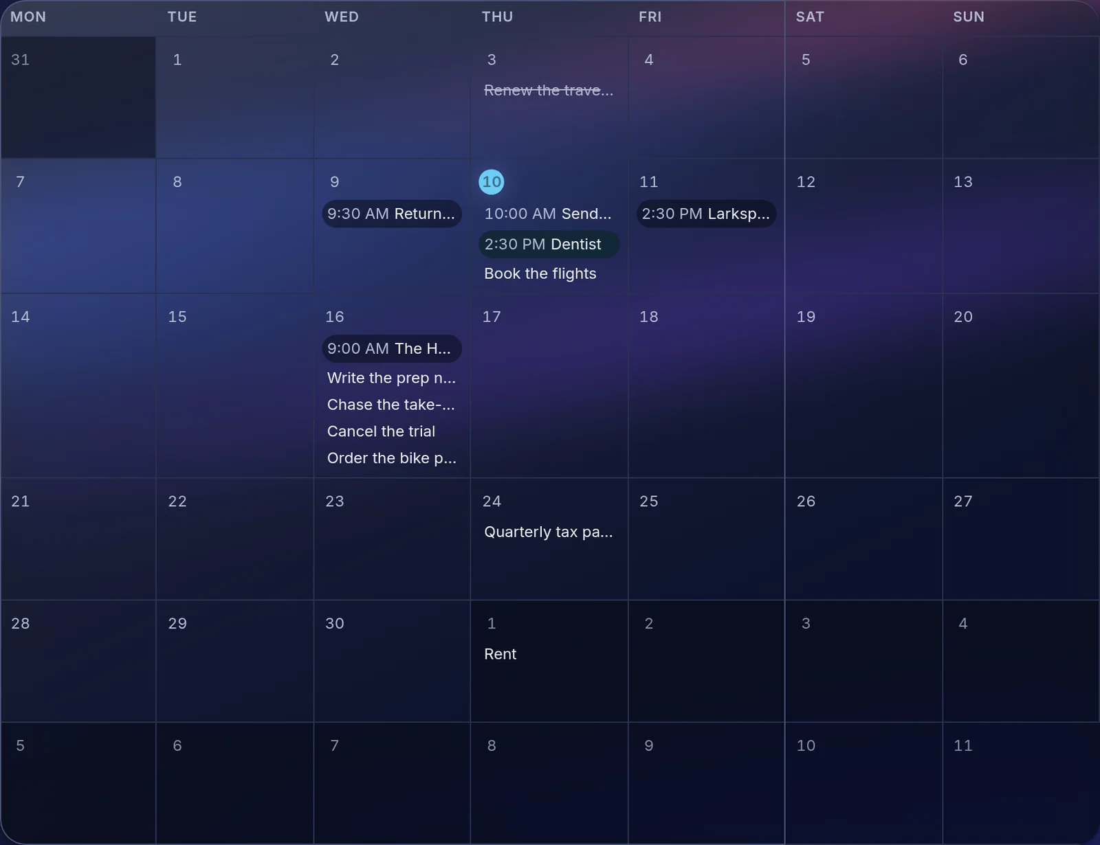 Todo month calendar